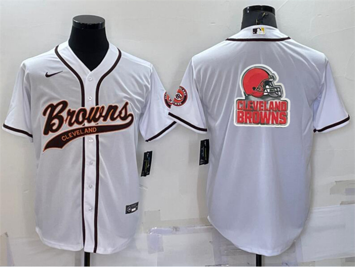 Men's Cleveland Browns White Team Big Logo With Patch Cool Base Stitched Baseball Jersey Men's Cleveland Browns White Team Big Logo With Patch Cool Base Stitched Baseball Jersey