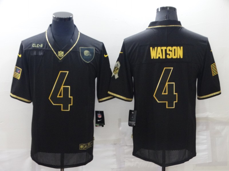 Men's Cleveland Browns #4 Deshaun Watson Black Gold Salute To Service Limited Stitched Jersey Men's Cleveland Browns #4 Deshaun Watson Black Gold Salute To Service Limited Stitched Jersey