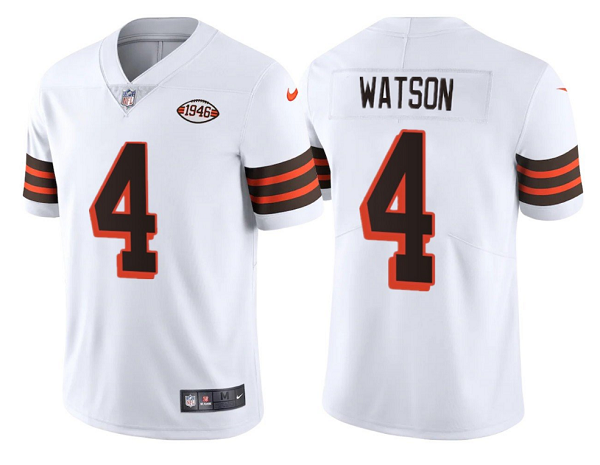 Men's Cleveland Browns #4 Deshaun Watson White 1946 Collection Vapor Untouchable Limited Stitched Jersey Men's Cleveland Browns #4 Deshaun Watson White 1946 Collection Vapor Untouchable Limited Stitched Jersey