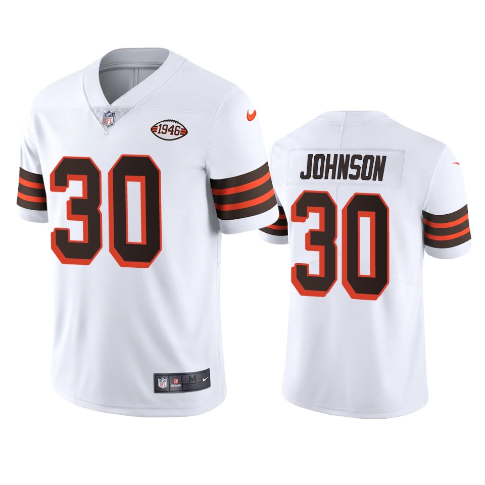 Cleveland Browns #30 D'Ernest Johnson Nike 1946 Collection Alternate Vapor Limited NFL Jersey - White Cleveland Browns #30 D'Ernest Johnson Nike 1946 Collection Alternate Vapor Limited NFL Jersey - White