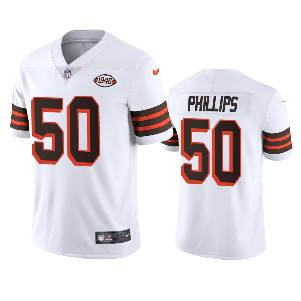 Cleveland Browns #50 Jacob Phillips Nike 1946 Collection Alternate Vapor Limited NFL Jersey - White Cleveland Browns #50 Jacob Phillips Nike 1946 Collection Alternate Vapor Limited NFL Jersey - White