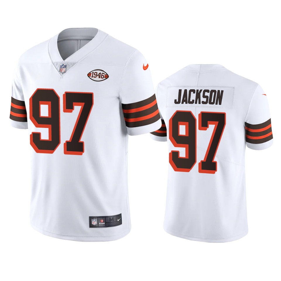 Cleveland Browns #97 Malik Jackson Nike 1946 Collection Alternate Vapor Limited NFL Jersey - White Cleveland Browns #97 Malik Jackson Nike 1946 Collection Alternate Vapor Limited NFL Jersey - White