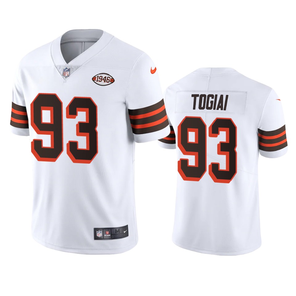Cleveland Browns #93 Tommy Togiai Nike 1946 Collection Alternate Vapor Limited NFL Jersey - White Cleveland Browns #93 Tommy Togiai Nike 1946 Collection Alternate Vapor Limited NFL Jersey - White