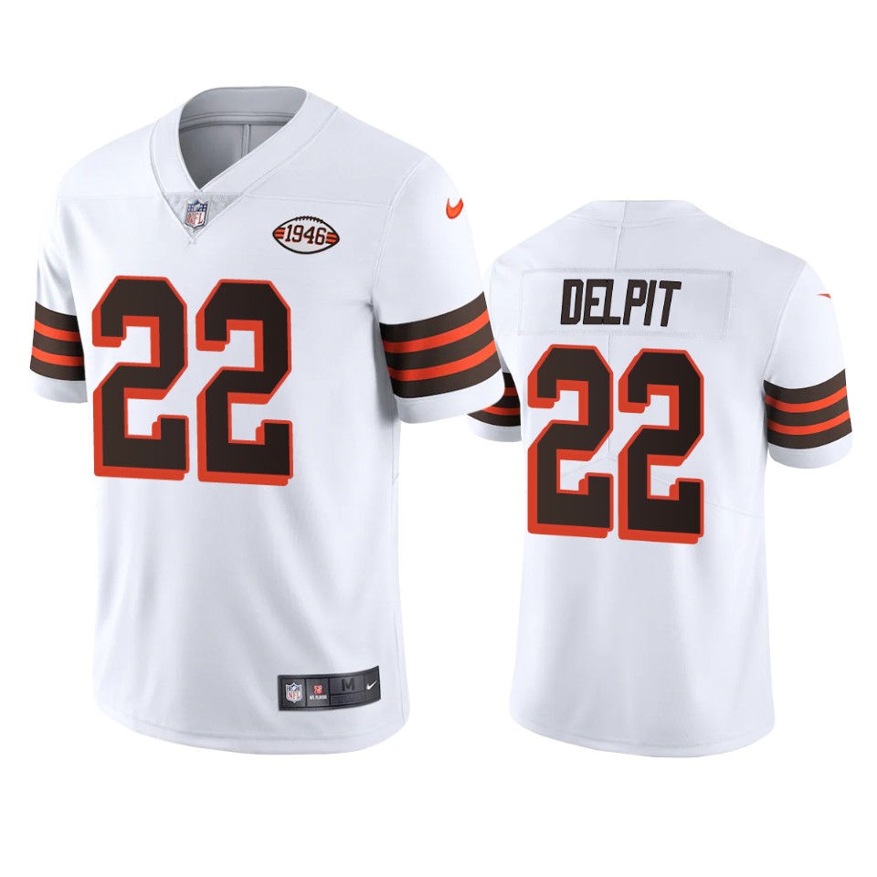 Cleveland Browns #22 Grant Delpit Nike 1946 Collection Alternate Vapor Limited NFL Jersey - White Cleveland Browns #22 Grant Delpit Nike 1946 Collection Alternate Vapor Limited NFL Jersey - White