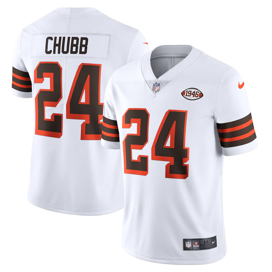Cleveland Browns #24 Nick Chubb Nike 1946 Collection Alternate Vapor Limited NFL Jersey - White Cleveland Browns #24 Nick Chubb Nike 1946 Collection Alternate Vapor Limited NFL Jersey - White
