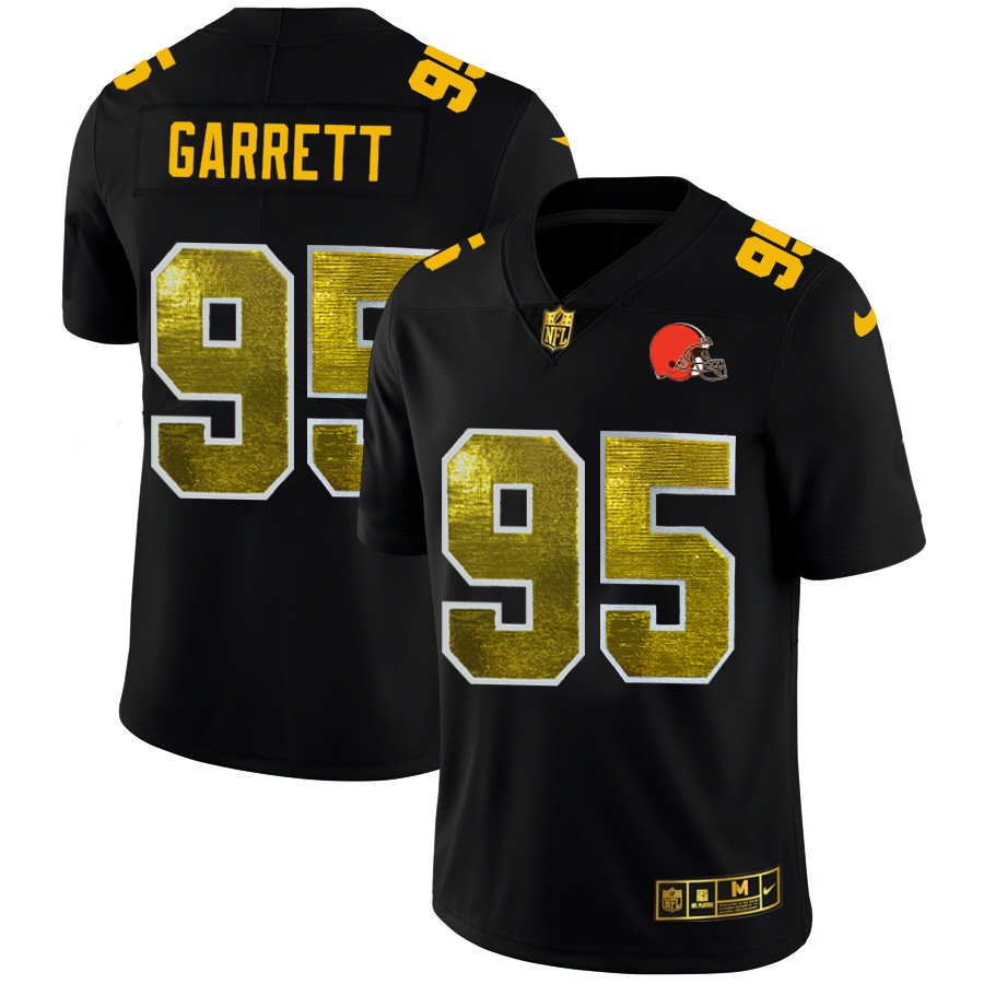 Cleveland Browns #95 Myles Garrett Men's Black Nike Golden Sequin Vapor Limited NFL Jersey Cleveland Browns #95 Myles Garrett Men's Black Nike Golden Sequin Vapor Limited NFL Jersey