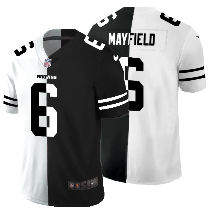 Cleveland Browns #6 Baker Mayfield Men's Black V White Peace Split Nike Vapor Untouchable Limited NFL Jersey Cleveland Browns #6 Baker Mayfield Men's Black V White Peace Split Nike Vapor Untouchable Limited NFL Jersey
