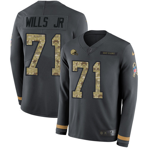 Nike Browns #71 Jedrick Wills JR Anthracite Salute to Service Men's Stitched NFL Limited Therma Long Sleeve Jersey Nike Browns #71 Jedrick Wills JR Anthracite Salute to Service Men's Stitched NFL Limited Therma Long Sleeve Jersey