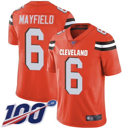 Nike Browns #6 Baker Mayfield Orange Alternate Men's Stitched Football 100th Season Vapor Limited Jersey Nike Browns #6 Baker Mayfield Orange Alternate Men's Stitched Football 100th Season Vapor Limited Jersey