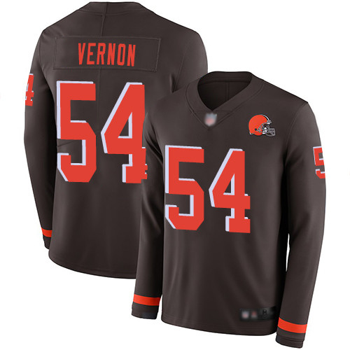 Browns #54 Olivier Vernon Brown Team Color Men's Stitched Football Limited Therma Long Sleeve Jersey Browns #54 Olivier Vernon Brown Team Color Men's Stitched Football Limited Therma Long Sleeve Jersey