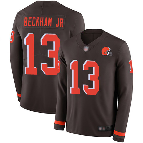 Browns #13 Odell Beckham Jr Brown Team Color Men's Stitched Football Limited Therma Long Sleeve Jersey Browns #13 Odell Beckham Jr Brown Team Color Men's Stitched Football Limited Therma Long Sleeve Jersey