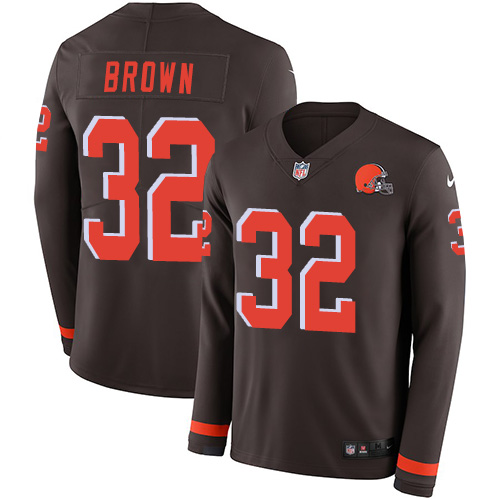 Nike Browns #32 Jim Brown Brown Team Color Men's Stitched NFL Limited Therma Long Sleeve Jersey Nike Browns #32 Jim Brown Brown Team Color Men's Stitched NFL Limited Therma Long Sleeve Jersey