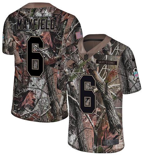 Nike Browns #6 Baker Mayfield Camo Men's Stitched NFL Limited Rush Realtree Jersey Nike Browns #6 Baker Mayfield Camo Men's Stitched NFL Limited Rush Realtree Jersey
