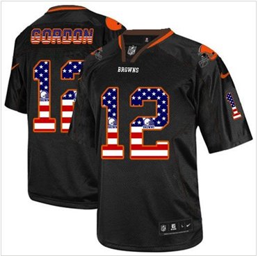 NEW Cleveland Browns #12 Josh Gordon Black NFL Elite USA Flag Fashion Jersey NEW Cleveland Browns #12 Josh Gordon Black NFL Elite USA Flag Fashion Jersey