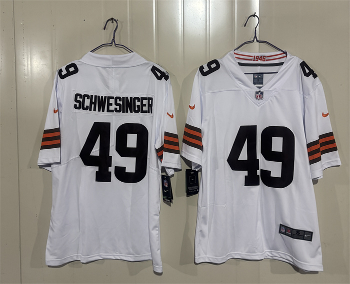 Men's Cleveland Browns #49 Carson Schwesinger White 2026 Vapor Limited Stitched Football Jersey Men's Cleveland Browns #49 Carson Schwesinger White 2026 Vapor Limited Stitched Football Jersey