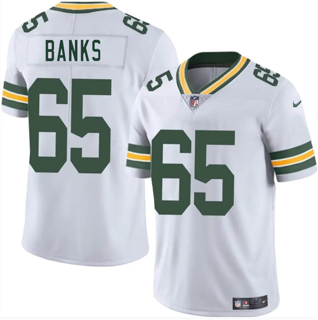 Men's Green Bay Packers #65 Aaron Banks White 2025 Vapor Untouchable Limited Stitched Jersey Men's Green Bay Packers #65 Aaron Banks White 2025 Vapor Untouchable Limited Stitched Jersey