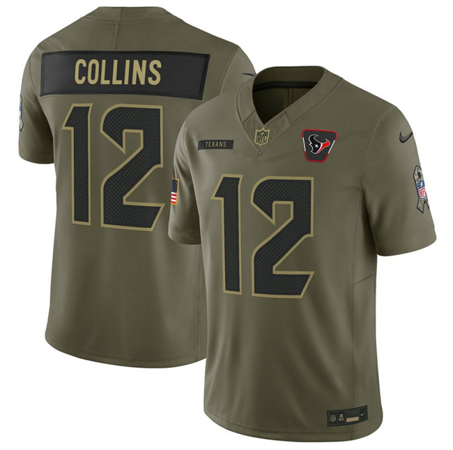 Men's Houston Texans #12 Nico Collins Olive 2025 F.U.S.E. Salute to Service Limited Stitched Football Jersey Men's Houston Texans #12 Nico Collins Olive 2025 F.U.S.E. Salute to Service Limited Stitched Football Jersey