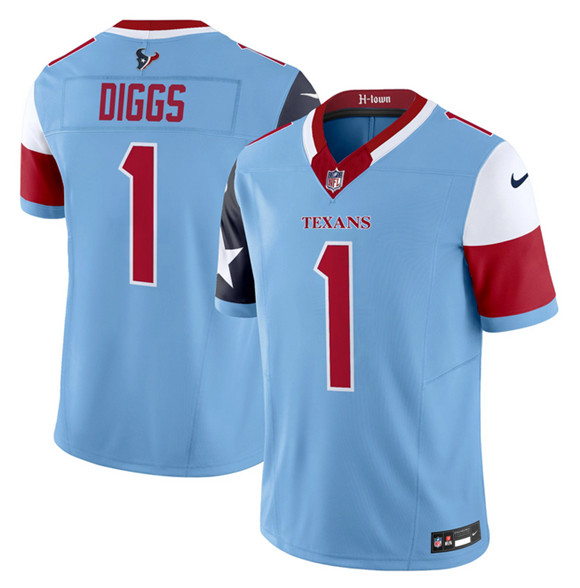 Men's Houston Texans #1 Stefon Diggs Blue 2024 F.U.S.E. V5 Limited Stitched Football Jersey Men's Houston Texans #1 Stefon Diggs Blue 2024 F.U.S.E. V5 Limited Stitched Football Jersey