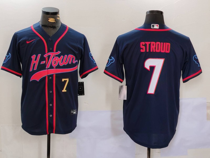 Men's Houston Texans #7 C.J. Stroud Navy With Patch Cool Base Stitched Baseball Jersey 1 Men's Houston Texans #7 C.J. Stroud Navy With Patch Cool Base Stitched Baseball Jersey 1