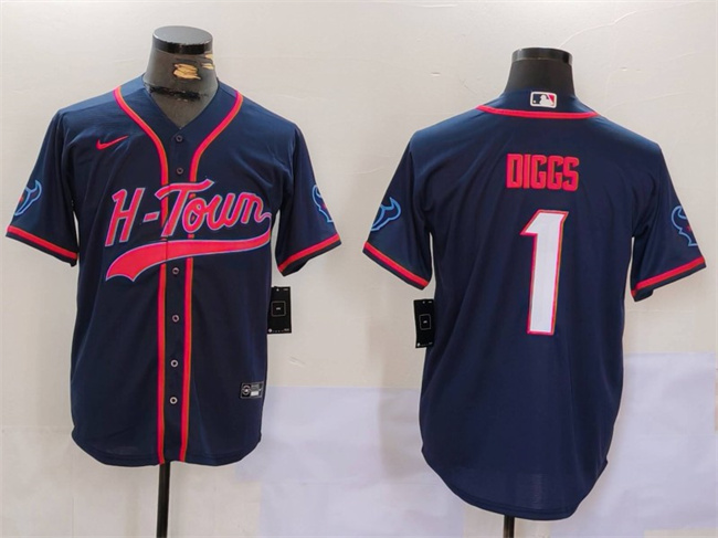 Men's Houston Texans #1 Stefon Diggs Navy With Patch Cool Base Stitched Baseball Jersey Men's Houston Texans #1 Stefon Diggs Navy With Patch Cool Base Stitched Baseball Jersey