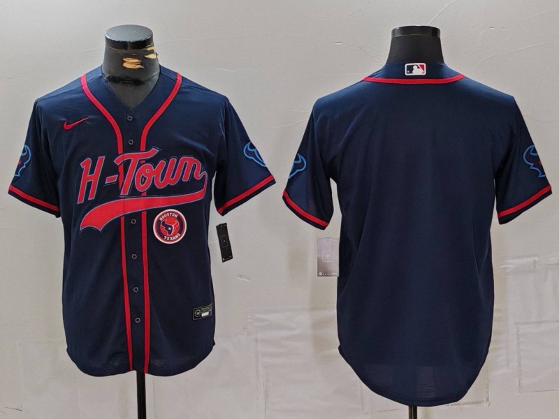 Men's Houston Texans Blank Navy With Patch Cool Base Stitched Baseball Jersey 2 Men's Houston Texans Blank Navy With Patch Cool Base Stitched Baseball Jersey 2