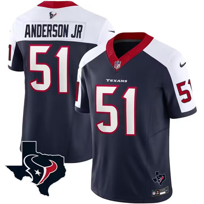 Men's Houston Texans #51 Will Anderson Jr. White Navy 2023 F.U.S.E. Vapor Untouchable Limited Stitched Football Jersey Men's Houston Texans #51 Will Anderson Jr. White Navy 2023 F.U.S.E. Vapor Untouchable Limited Stitched Football Jersey