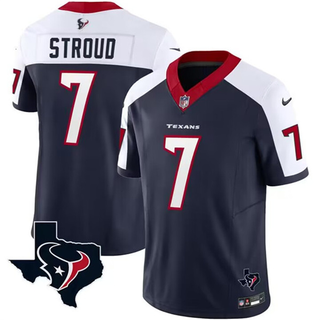 Men's Houston Texans #7 C.J. Stroud White Navy 2023 F.U.S.E. Vapor Untouchable Limited Stitched Football Jersey Men's Houston Texans #7 C.J. Stroud White Navy 2023 F.U.S.E. Vapor Untouchable Limited Stitched Football Jersey