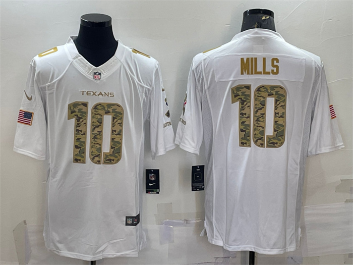 Men's Houston Texans #10 Davis Mills White Camo Salute To Service Limited Stitched Jersey Men's Houston Texans #10 Davis Mills White Camo Salute To Service Limited Stitched Jersey