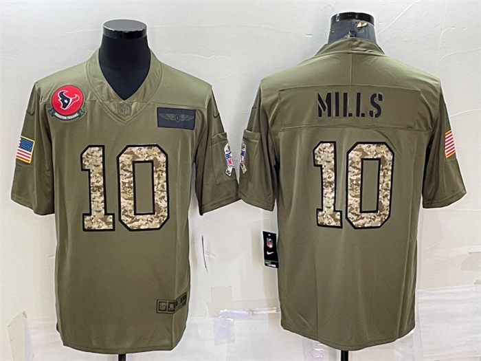 Men's Houston Texans #10 Davis Mills Olive Camo Salute To Service Limited Stitched Jersey Men's Houston Texans #10 Davis Mills Olive Camo Salute To Service Limited Stitched Jersey