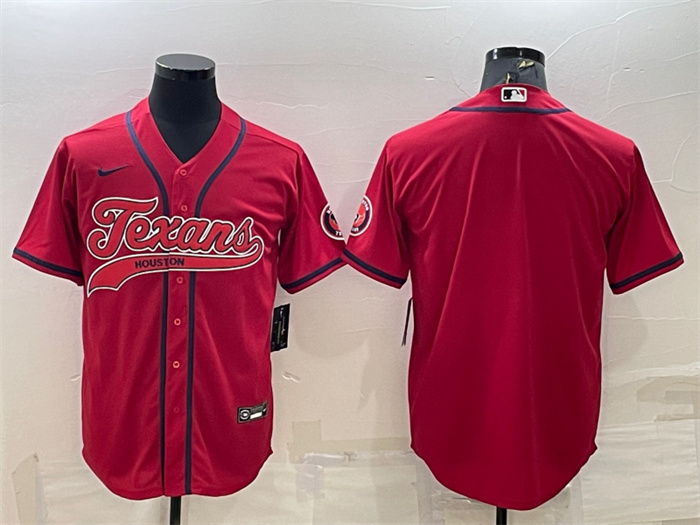 Men's Houston Texans Blank Red With Patch Cool Base Stitched Baseball Jersey Men's Houston Texans Blank Red With Patch Cool Base Stitched Baseball Jersey