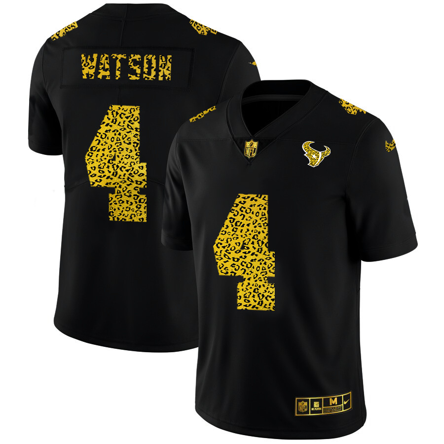Houston Texans #4 Deshaun Watson Men's Nike Leopard Print Fashion Vapor Limited NFL Jersey Black Houston Texans #4 Deshaun Watson Men's Nike Leopard Print Fashion Vapor Limited NFL Jersey Black