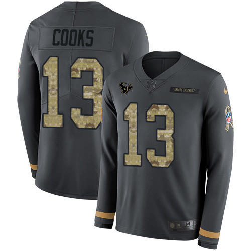 Nike Texans #13 Brandin Cooks Anthracite Salute to Service Men's Stitched NFL Limited Therma Long Sleeve Jersey Nike Texans #13 Brandin Cooks Anthracite Salute to Service Men's Stitched NFL Limited Therma Long Sleeve Jersey