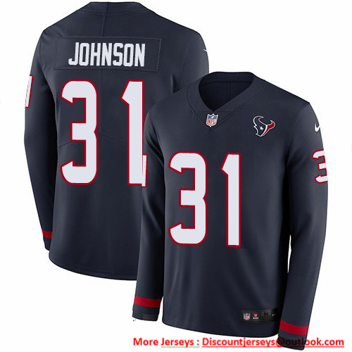 Nike Texans #31 David Johnson Navy Blue Team Color Men's Stitched NFL Limited Therma Long Sleeve Jersey