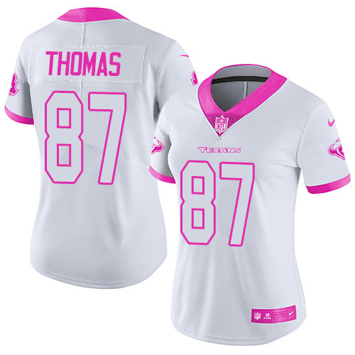 Nike Texans #87 Demaryius Thomas White Pink Women's Stitched NFL Limited Rush Fashion Jersey Nike Texans #87 Demaryius Thomas White Pink Women's Stitched NFL Limited Rush Fashion Jersey