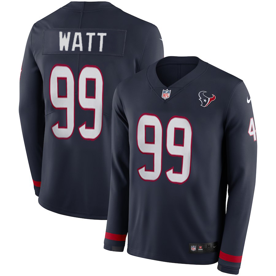 Men's Texans #99 J.J. Watt Navy Blue Team Color Men's Stitched NFL Limited Therma Long Sleeve Jersey Men's Texans #99 J.J. Watt Navy Blue Team Color Men's Stitched NFL Limited Therma Long Sleeve Jersey