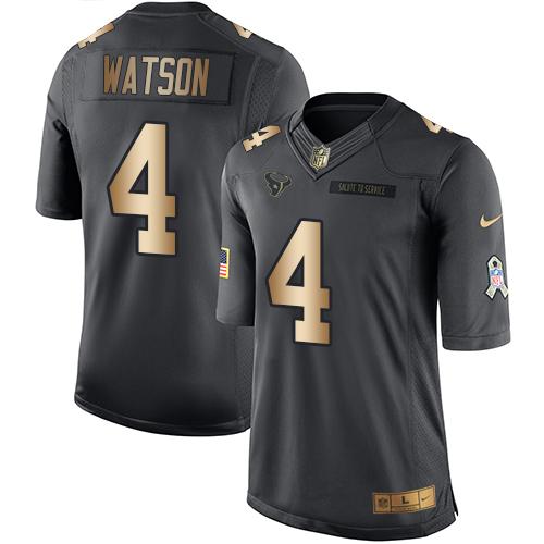 Nike Texans #4 Deshaun Watson Black Men's Stitched NFL Limited Gold Salute To Service Jersey Nike Texans #4 Deshaun Watson Black Men's Stitched NFL Limited Gold Salute To Service Jersey