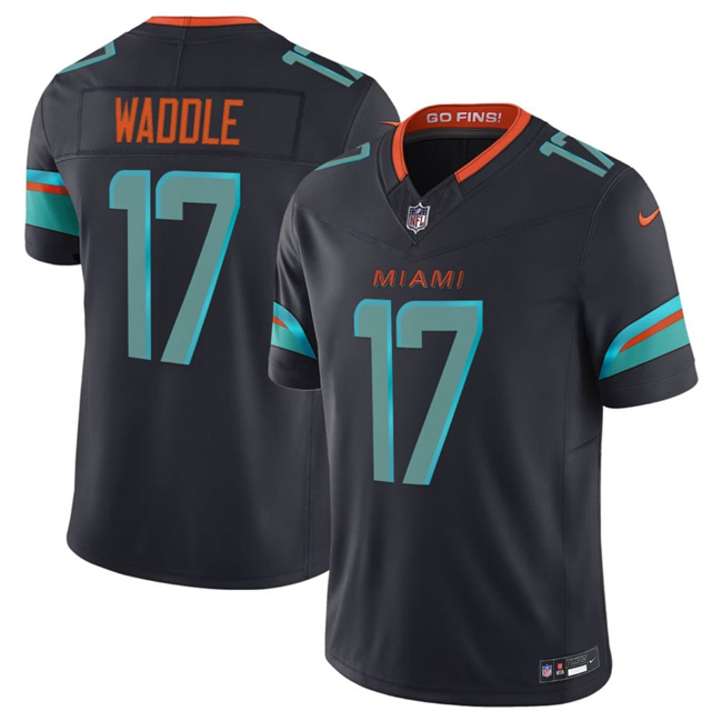 Men's Miami Dolphins #17 Jaylen Waddle Black 2025 F.U.S.E. “Rivalries” Vapor Limited Stitched Football Jersey Men's Miami Dolphins #17 Jaylen Waddle Black 2025 F.U.S.E. “Rivalries” Vapor Limited Stitched Football Jersey
