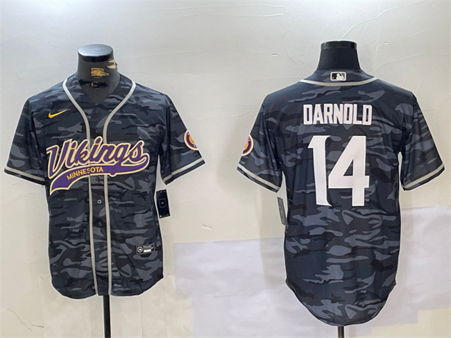 Men's Minnesota Vikings Active Player Custom Grey Camo Cool Base Stitched Baseball Jersey Men's Minnesota Vikings Active Player Custom Grey Camo Cool Base Stitched Baseball Jersey