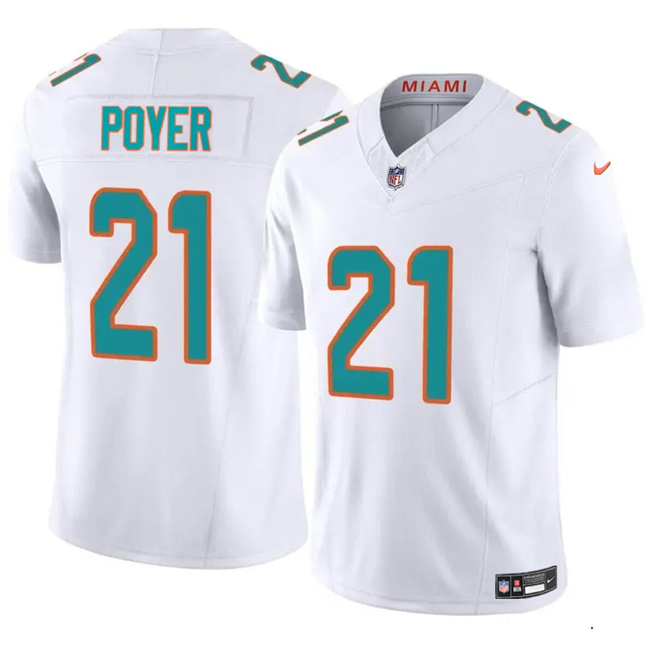 Men's Miami Dolphins #21 Jordan Poyer White 2024 F.U.S.E Vapor Limited Stitched Football Jersey Men's Miami Dolphins #21 Jordan Poyer White 2024 F.U.S.E Vapor Limited Stitched Football Jersey