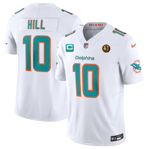 Men's Miami Dolphins #10 Tyreek Hill White 2023 F.U.S.E. With 2-Star C Patch And John Madden Patch Vapor Limited Stitched Football Jersey Men's Miami Dolphins #10 Tyreek Hill White 2023 F.U.S.E. With 2-Star C Patch And John Madden Patch Vapor Limited Stitched Football Jersey