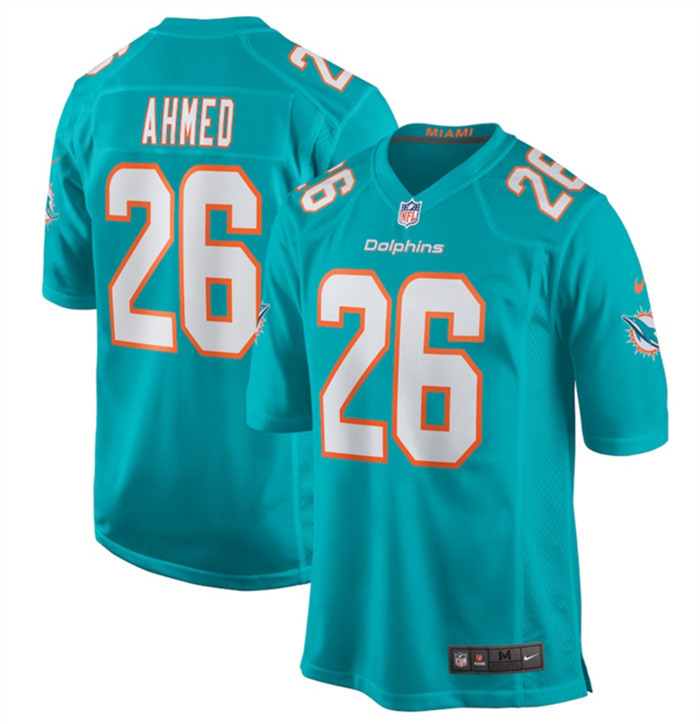 Men's Miami Dolphins #26 Salvon Ahmed Aqua Stitched Game Football Jersey Men's Miami Dolphins #26 Salvon Ahmed Aqua Stitched Game Football Jersey