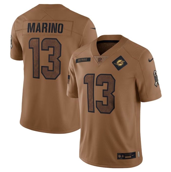 Men's Miami Dolphins #13 Dan Marino 2023 Brown Salute To Service Limited Stitched Football Jersey Men's Miami Dolphins #13 Dan Marino 2023 Brown Salute To Service Limited Stitched Football Jersey