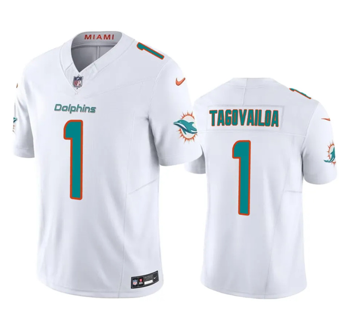 Men's Miami Dolphins #1 Tua Tagovailoa White 2023 F.U.S.E Vapor Limited Stitched Football Jersey Men's Miami Dolphins #1 Tua Tagovailoa White 2023 F.U.S.E Vapor Limited Stitched Football Jersey