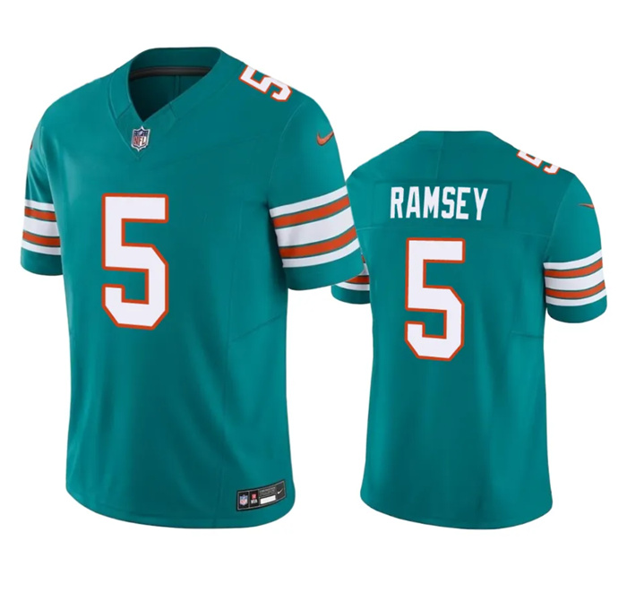 Men's Miami Dolphins #5 Jalen Ramsey Aqua 2023 F.U.S.E Vapor Limited Stitched Football Jersey Men's Miami Dolphins #5 Jalen Ramsey Aqua 2023 F.U.S.E Vapor Limited Stitched Football Jersey