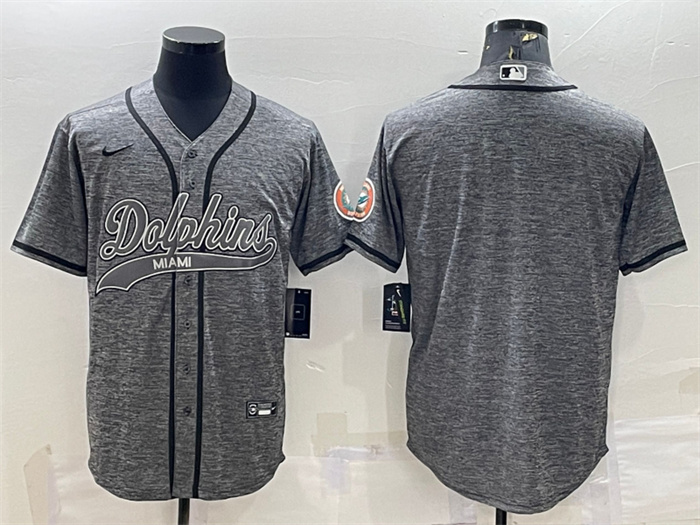 Men's Miami Dolphins Blank Grey With Patch Cool Base Stitched Baseball Jersey Men's Miami Dolphins Blank Grey With Patch Cool Base Stitched Baseball Jersey