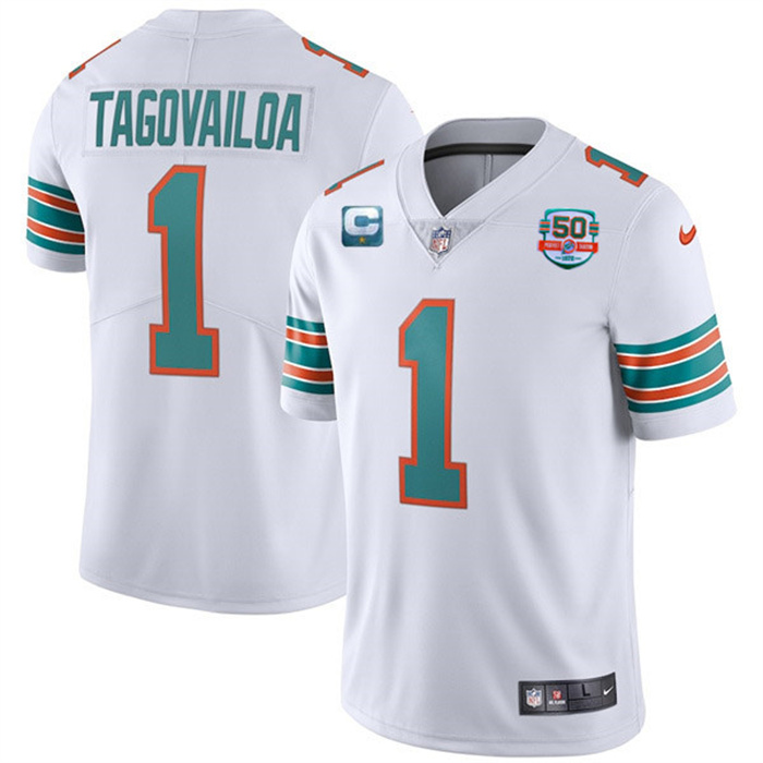 Men's Miami Dolphins #1 Tua Tagovailoa 2022 Aqua With 50th Perfect Season C Patch Limited Stitched Jersey Men's Miami Dolphins #1 Tua Tagovailoa 2022 Aqua With 50th Perfect Season C Patch Limited Stitched Jersey