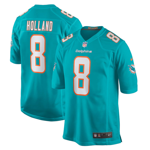 Men's Miami Dolphins #8 Jevon Holland Aqua Stitched Game Jersey Men's Miami Dolphins #8 Jevon Holland Aqua Stitched Game Jersey