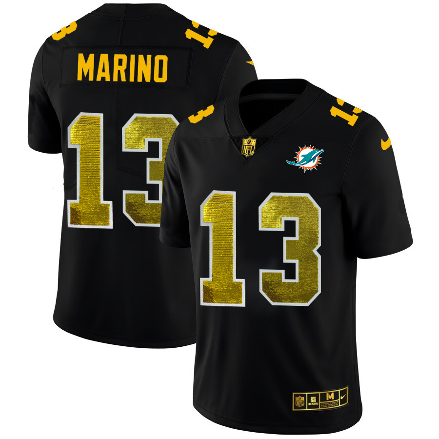 Miami Dolphins #13 Dan Marino Men's Black Nike Golden Sequin Vapor Limited NFL Jersey Miami Dolphins #13 Dan Marino Men's Black Nike Golden Sequin Vapor Limited NFL Jersey