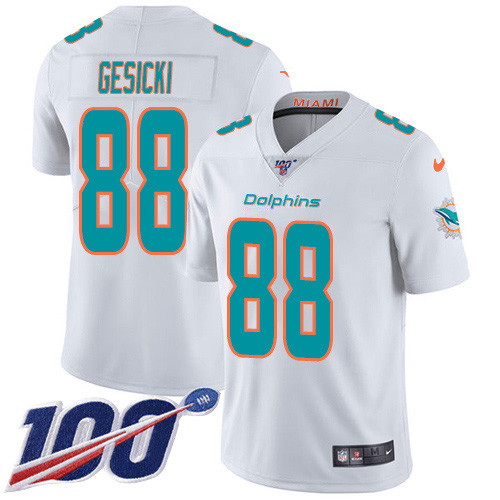 Nike Dolphins #88 Mike Gesicki White Men's Stitched NFL 100th Season Vapor Untouchable Limited Jersey Nike Dolphins #88 Mike Gesicki White Men's Stitched NFL 100th Season Vapor Untouchable Limited Jersey