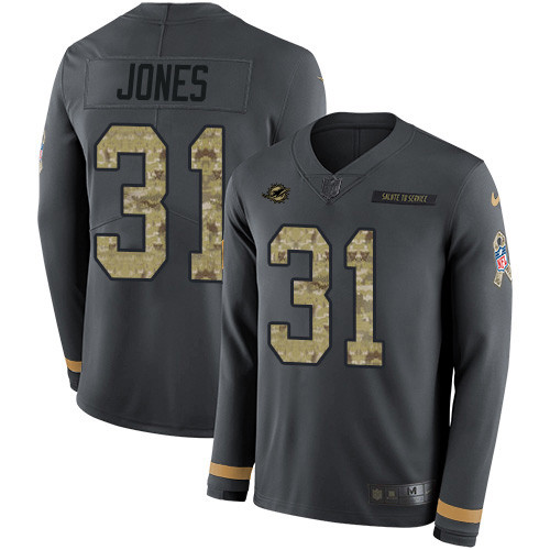 Nike Dolphins #31 Byron Jones Anthracite Salute to Service Men's Stitched NFL Limited Therma Long Sleeve Jersey Nike Dolphins #31 Byron Jones Anthracite Salute to Service Men's Stitched NFL Limited Therma Long Sleeve Jersey